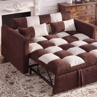 Sunvega Teddy Convertible Loveseat Sofa Bed with Adjustable Backrest and Pillows