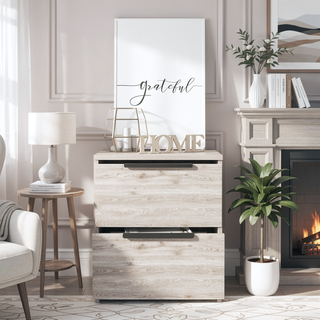 Sunvega Light Gray Nightstand with Two Drawers and Metal Handles for Bedroom
