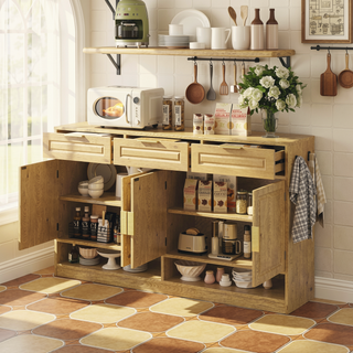 Sunvega 59.1-Inch Farmhouse Sideboard with 3 Drawers and 4 Doors for Ample Storage