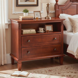 Sunvega Mid-Century Modern Dresser Nightstand with Charging Station and 2 Drawers