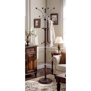 Sunvega 73-Inch Tall Chrome and Wood Coat Rack with Espresso Finish
