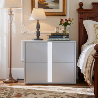 Sunvega Elegant Gray Nightstand with 2 Drawers and Metal Foot for Bedroom