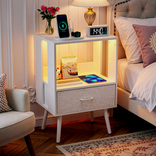Sunvega 2 Pack Modern Nightstand with USB Charging Station and Remote Control LED Light
