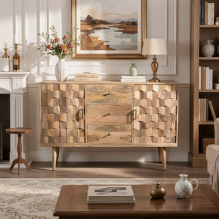 Sunvega Mid-Century Modern 3 Drawer Sideboard with 2 Door and Mango Wood Frame