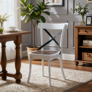 Sunvega Rustic Farmhouse Dining Chairs with Solid Wood Frame and Metal X-Back Design