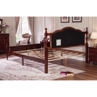 Sunvega Queen Pine Wooden Bed with Upholstered Headboard and Panel Footboard