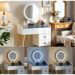Sunvega Vanity Table with Adjustable Mirror Spacious Drawer and Matching Stool