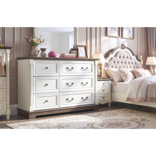 Sunvega Antique Two Tone Finish Wooden 6 Drawer Dresser Chest for Bedroom