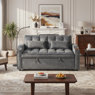 Sunvega Modern Velvet Loveseat Futon Sofa with Pullout Bed Adjustable Reclining Backrest