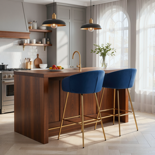 Sunvega 26 Inch Set of 2 Velvet Bar Stools with Chrome Footrest and Golden Leg
