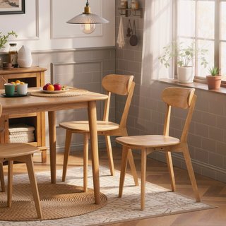 Sunvega Solid Oak Wood Dining Chairs Set of 2 with Curved Backrest and Non-Slip Feet