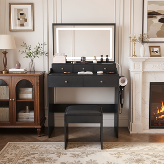 Sunvega Modern Makeup Vanity Desk with Adjustable Lighting and Power Outlet