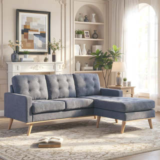 Sunvega Modern L-Shaped Sectional Sofa with Tufted Back and Track Arms for Living Room