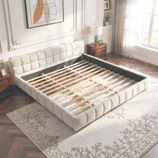 Sunvega King Size Upholstered Bed Frame with Thick Chenille Fabric Headboard