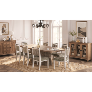 Sunvega Vanilla Oak Veneer Server with Metal Base and Soft-Close Doors