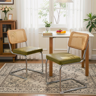 Sunvega Modern Mid Century Velvet Rattan Dining Chairs with Chrome Legs Set of 2