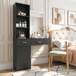 Sunvega 3 in 1 Vanity Desk with Open Top Mirror and Visible Glass Desktop