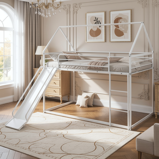 Sunvega Twin Over Twin House Bunk Bed with Slider and Ladder for Kids Room