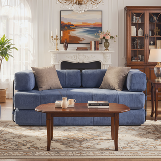 Sunvega High Quality Corduroy Folding Sofa Bed with 2 Pillows and Foam Spring Mattress