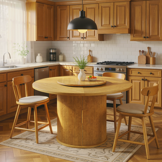 Sunvega 55-inch Round Dining Table for Six with Rotating Tabletop and Storage Rack