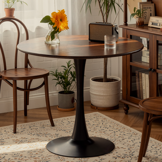 Sunvega Modern Round Dining Table with MDF Top and Sturdy Steel Base for Kitchen