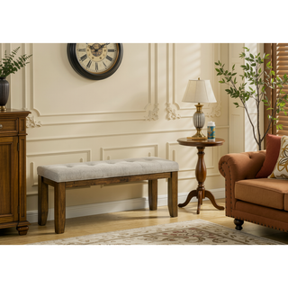 Sunvega Modern Tufted Upholstered Bench with Soft Neutral Fabric for Dining Room