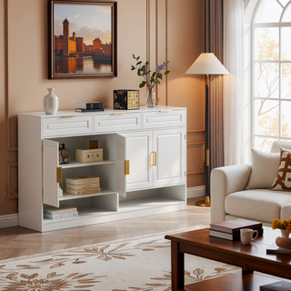 Sunvega 59.1-Inch Farmhouse Sideboard with 3 Drawers and 4 Doors for Ample Storage