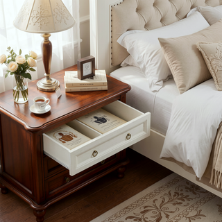 Sunvega Rustic Wooden Farmhouse 5 Drawer Dresser Chest with Metal Slides and Round Knobs