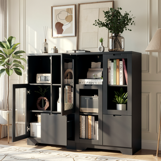 Sunvega Green MDF Cabinet with Glass Doors and Drawer for Bedroom Living Room