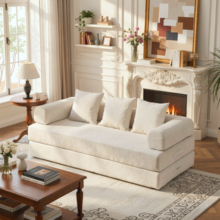 Sunvega Convertible Chenille Folding Sofa Bed with Pillows for Living Room