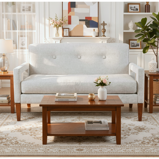 Sunvega Modern Gray Chenille Loveseat with Pocket Coils and Solid Wood Legs