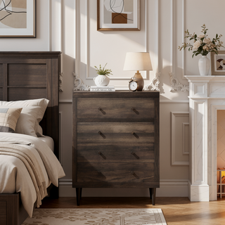 Sunvega Mid-Century Modern 4-Drawer Chest with Faux Wood and Sleek Tapered Legs