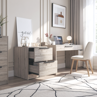 Sunvega Light Gray Nightstand with Two Drawers and Metal Handles for Bedroom