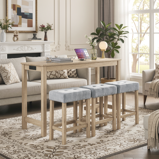 Sunvega 59 Inch Bar Table Set with Power Outlet and 3 Upholstered Stools for Kitchen