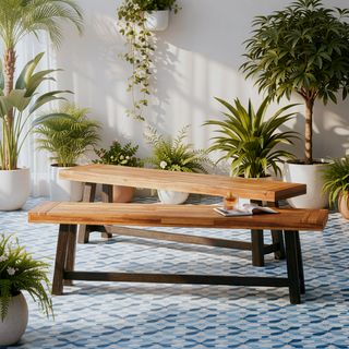 Sunvega Acacia Wood Outdoor Bench Set with Slat Design and Teak Finish