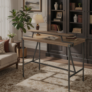 Sunvega Industrial Counter Table with Wood-Pressed Grain Bamboo Top and Removable Shelf