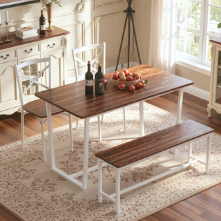 Sunvega Industrial Style Four-Piece Dining Table and Chair Set with Backrest