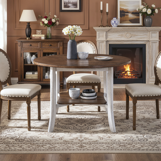 Sunvega 45.7-inch Round Dining Table with Storage Shelf in Modern Farmhouse Style