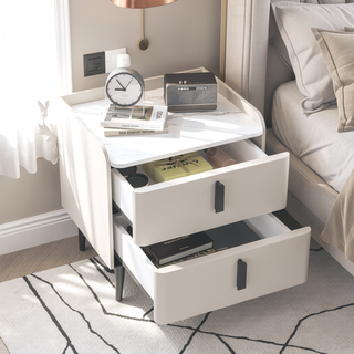 Sunvega Modern Nightstand with 2 Spacious Drawers and Marble-Pattern Tabletop