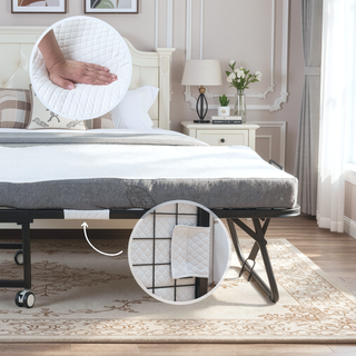 Sunvega Foldable Guest Bed with 4" Mattress on Sturdy Metal Frame and Wheels for Space Saving