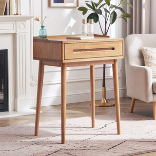 Sunvega 60cm Natural Wood Compact Dresser Bistro Table with Storage Drawer