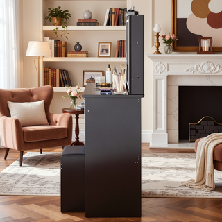 Sunvega Small Size Left Drawer Vanity Table with Cushioned Stool and Sliding Mirror