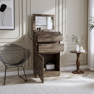 Sunvega Dark Walnut Dresser with Mirror Jewelry Box and Two Drawers