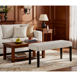 Sunvega Upholstered Dining Bench with Beige Gray Finish and Contemporary Style