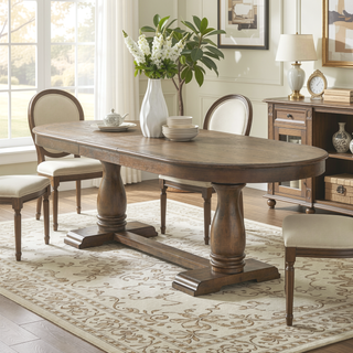 Sunvega Extendable Wooden Dining Table for 6 to 8 Persons with Curved Modern Design