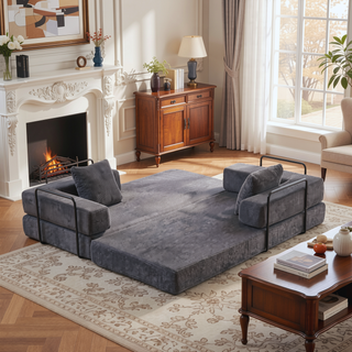 Sunvega Convertible Foldable Sofa Bed with Pillow Back Support Armrest for Living Room