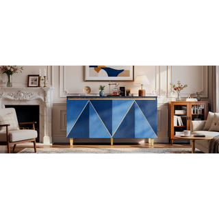 Sunvega 60 Inch Retro Buffet Cabinet with Dimensional Effect Doors and Adjustable Shelves