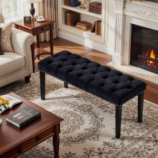 Sunvega Tufted Upholstered Velvet Bench Ottoman with Sponge Cushion for Bedroom