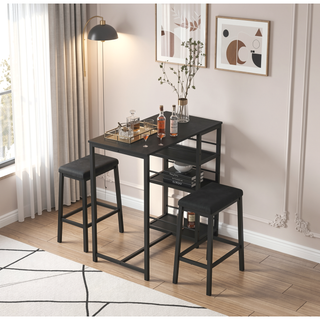Sunvega Compact Rustic Brown Wood Kitchen Dining Table Set for 4 with Chairs