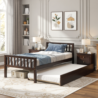 Sunvega Twin Bed Frame with Trundle and Headboard for Small Bedroom Space Saving